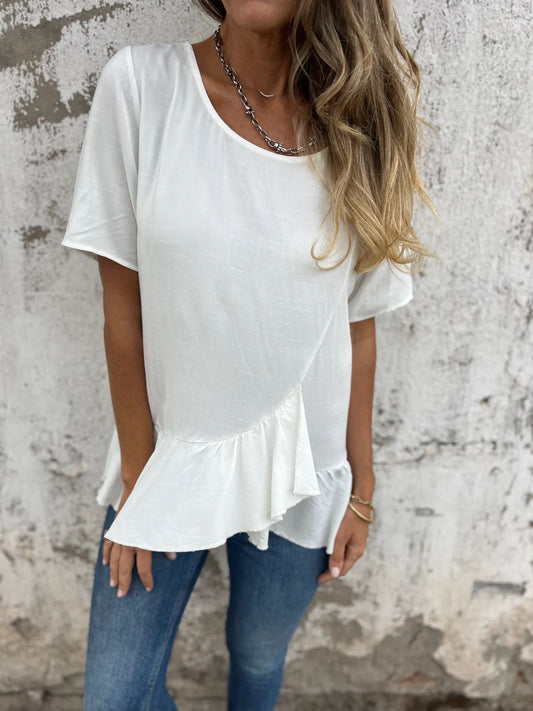 Kvinnors T-shirt Färgblock Bomull-1