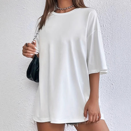 Dam T-Shirt Löst Passform Rundhals Polyester-1