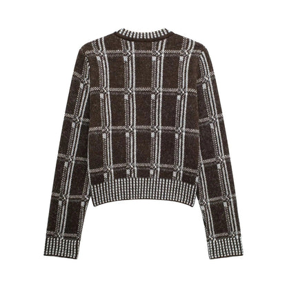Kvinnors Cardigan Elegant Kontrollmönster Bomullsmix 2