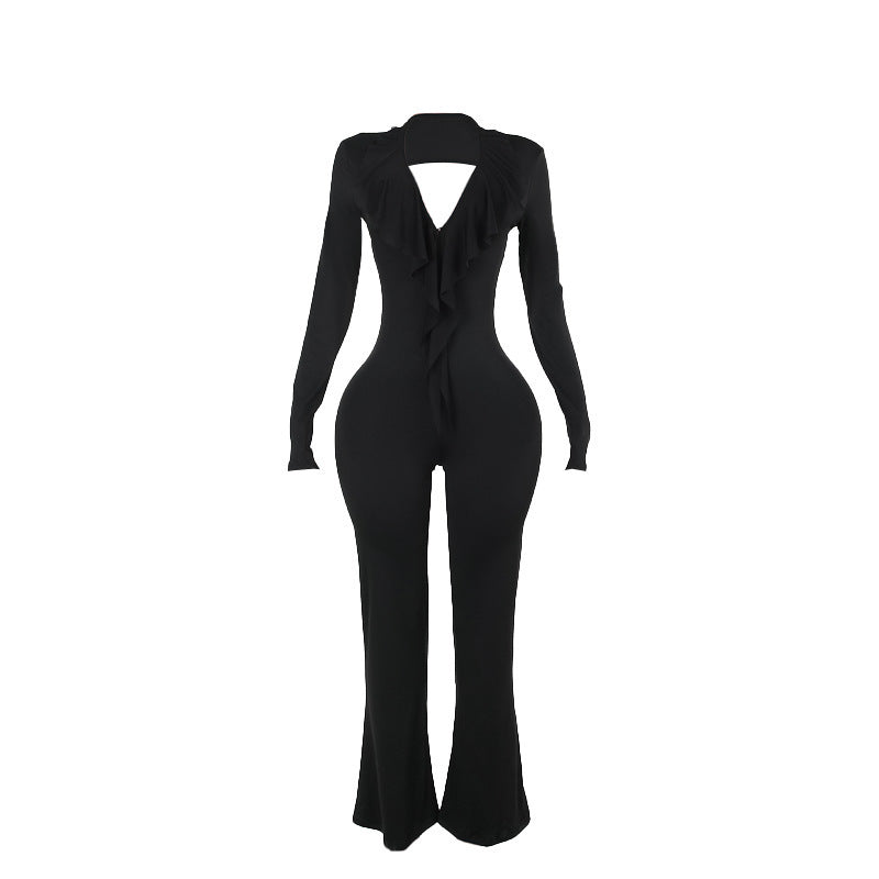 Kvinnors Långärmad Jumpsuit med Rüschendetaljer Elastiskt Material 6