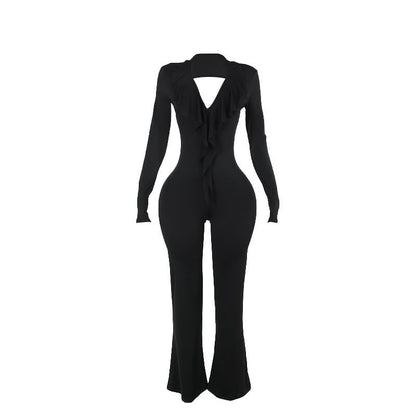 Kvinnors Långärmad Jumpsuit med Rüschendetaljer Elastiskt Material 6