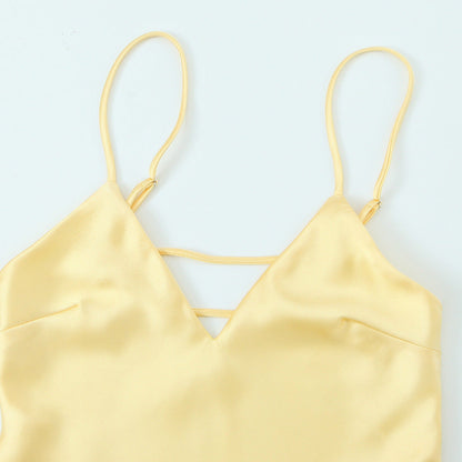 Dam Midi Klänning Spaghetti Band Patchwork Polyester 2