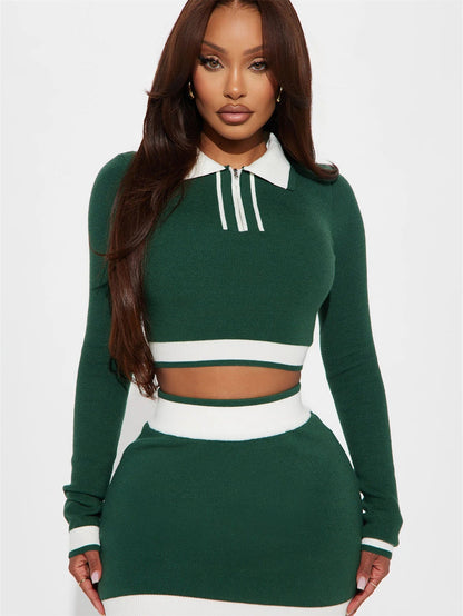 Kvinnors Kjolset Långa Ärmar Spandex Street Fashion-6