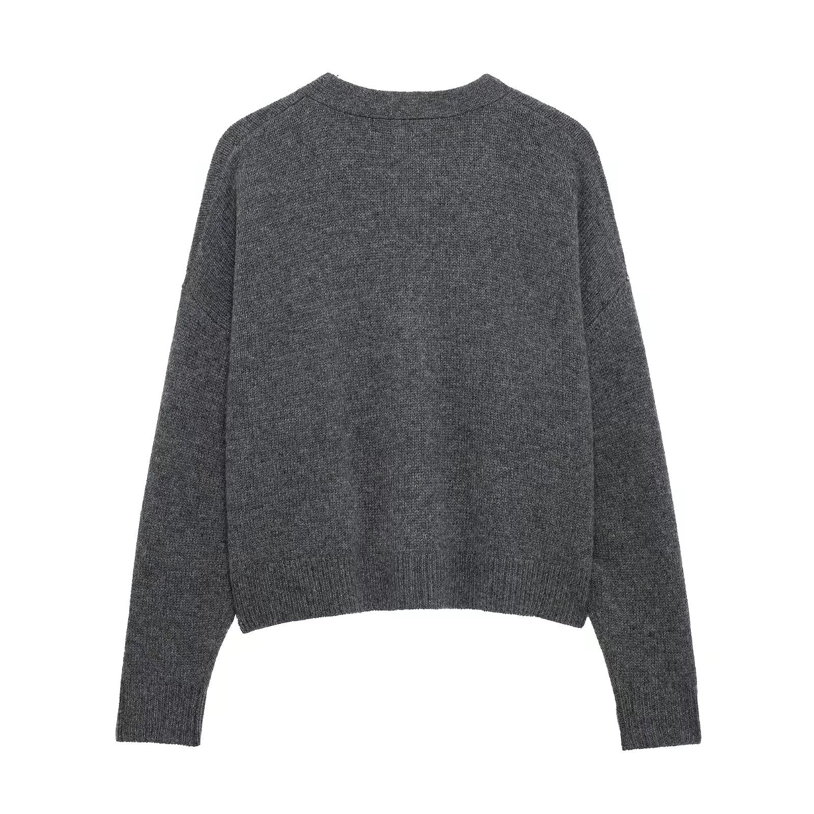 Dam Strickjacka Monokrom V-ringad 100% Akryl-2