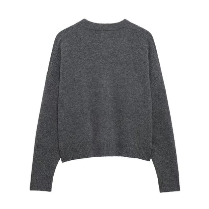 Dam Strickjacka Monokrom V-ringad 100% Akryl-2