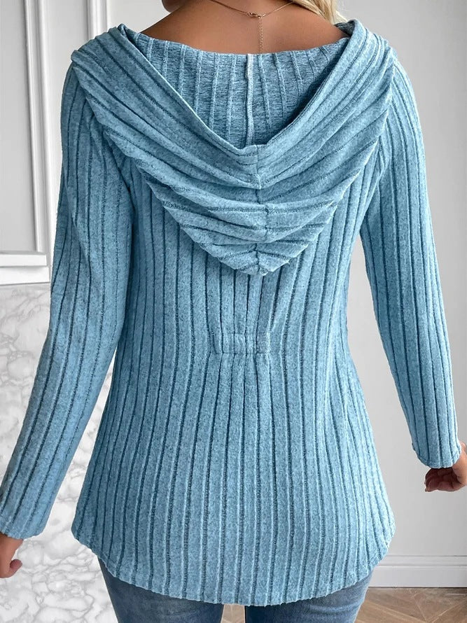 Dam Huvtröja Knappdesign Polyester och Bomull-6