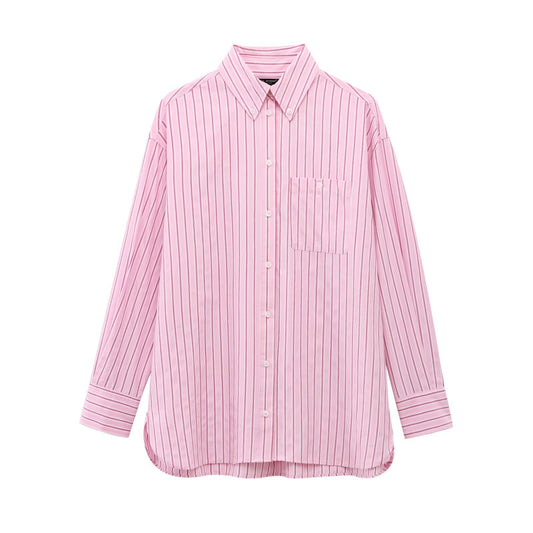 Dam Skjorta Långärmad Randig Polyester-1