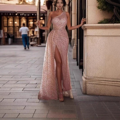 Kvinnors Aftonklänning Lång Asymmetrisk Bodycon med Paljetter-3