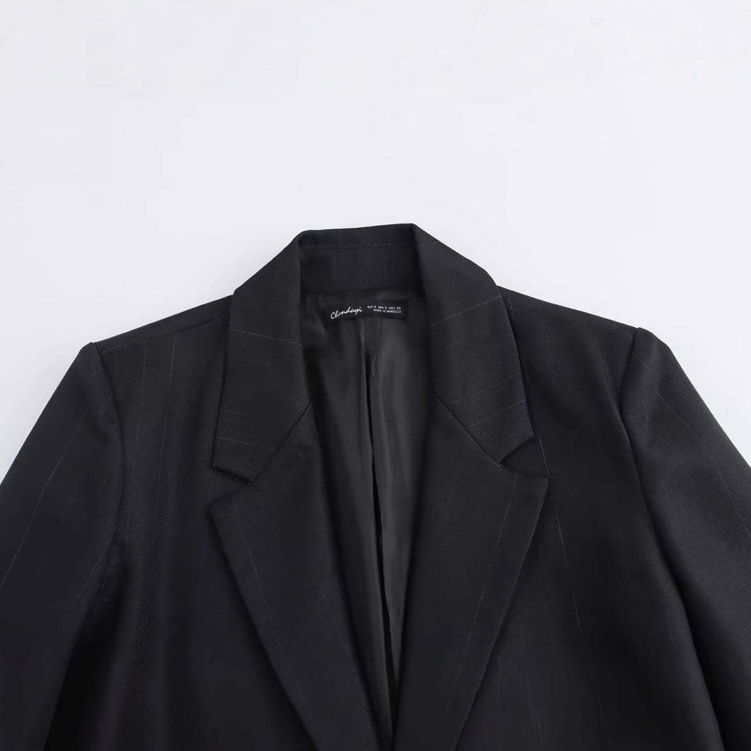 Damklänning Långärmad Randig med Fickor Hartsfärgad Tygblandning-2