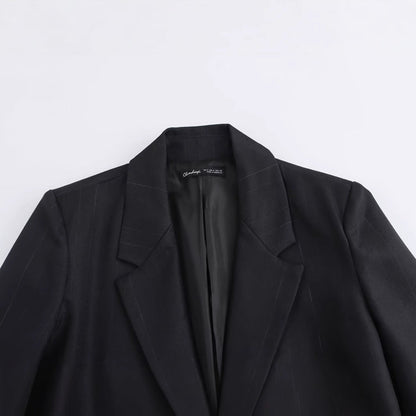 Damklänning Långärmad Randig med Fickor Hartsfärgad Tygblandning-2