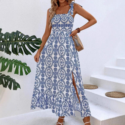 Damklänning Lång Blommig Spaghetti Rem Polyester Stilig 6