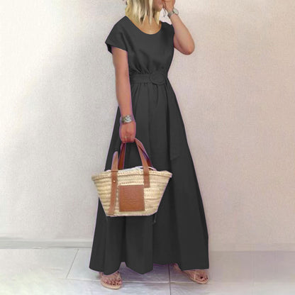 Variant image for Maxiklänning Dam Monokrom Polyester med Bälte Lång Kjol-13