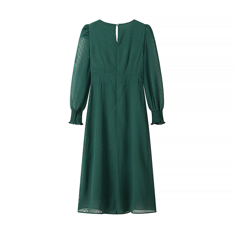 Dam Maxi Klänning A-Linje Jacquard Långärmad Fina Dam Klänningar-2