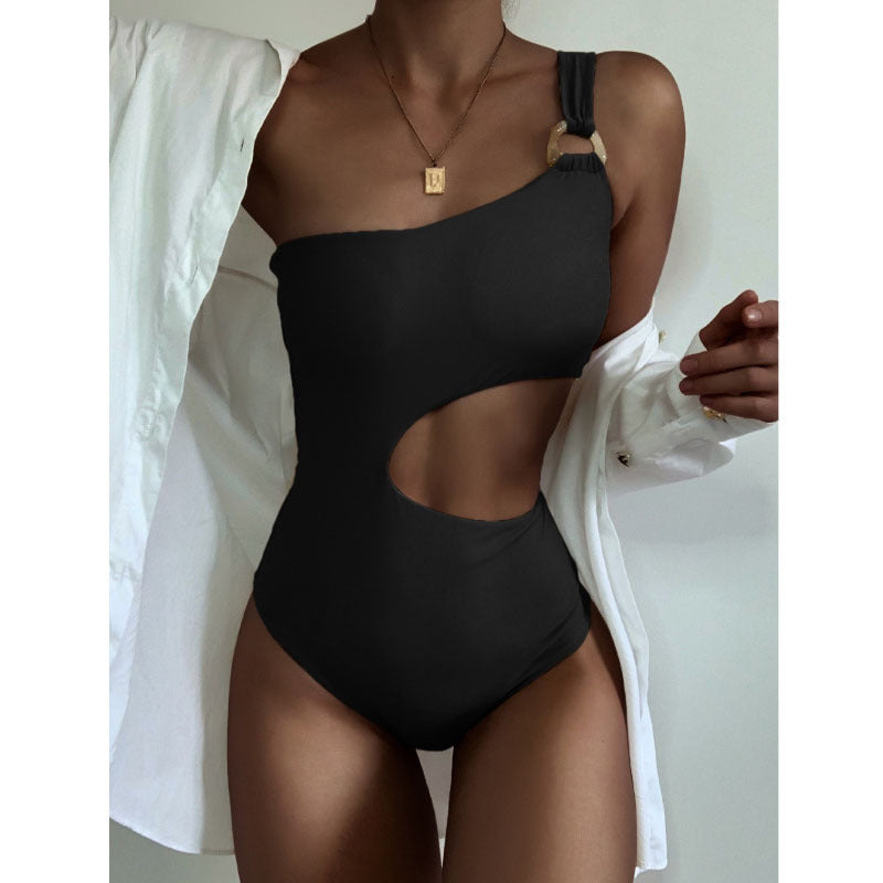Asymmetrische Damen Baddräkt mit Modernen Musterdetails – Elastisches Material, Smickrande Passform, Ideal für Strand und Pool 2