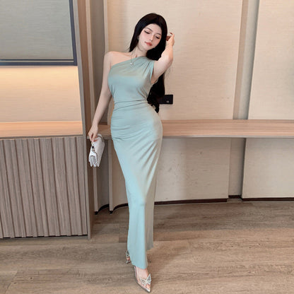 Kvinnors Lång Klänning Enaxlad Slim Fit Polyester-2