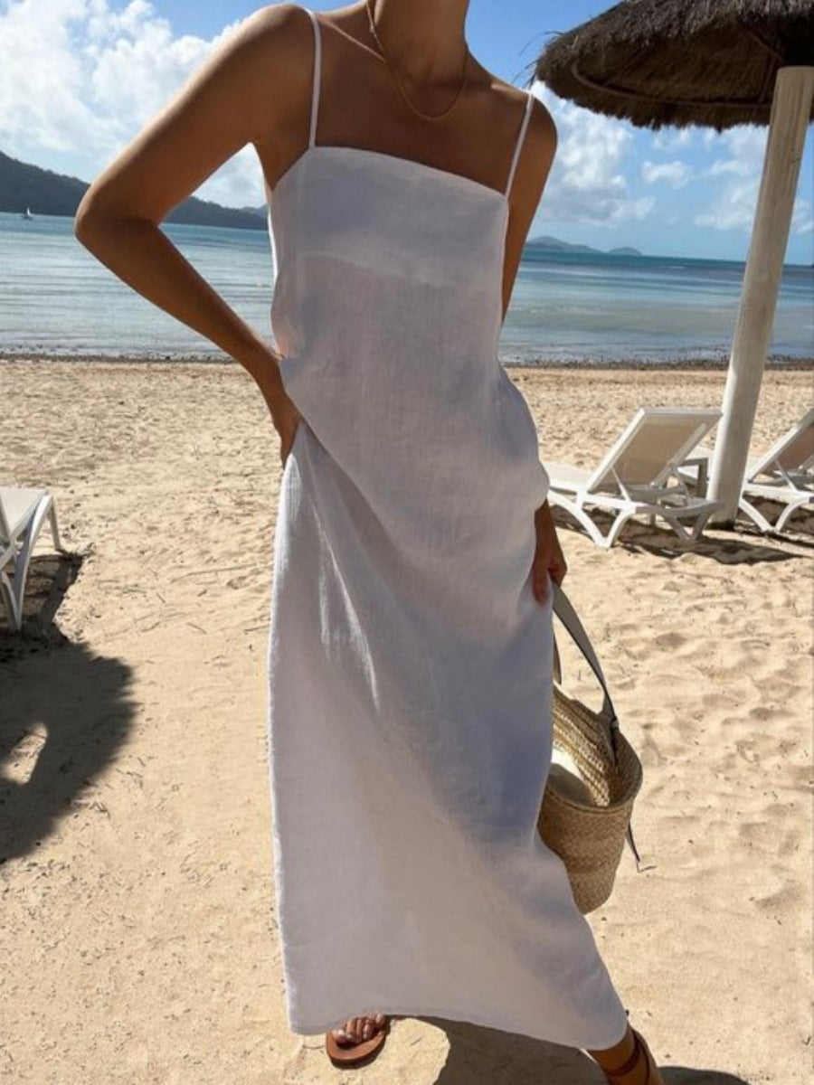 Variant image for Dam Klänning Spaghetti Band Lång Kjol Bomull och Linne-1