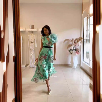 Dam Midi Klänning A-linjeformad Söt Polyester-6