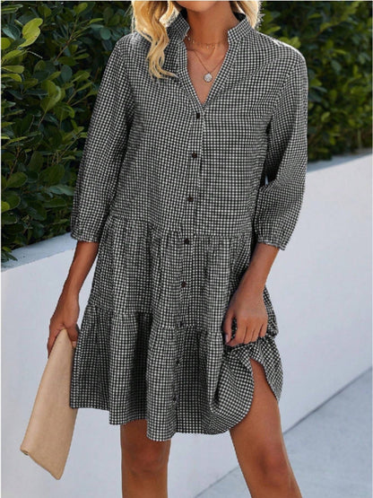 Damklänning A-Line V-ringning Tre-fjärdedels Ärmar Bomull Polyester-5