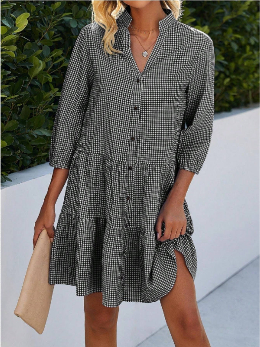 Variant image for Damklänning A-Line V-ringning Tre-fjärdedels Ärmar Bomull Polyester-6