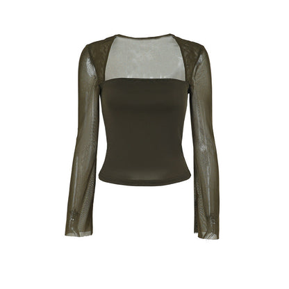 Lång Topp för Kvinnor med Transparenta Ärmar – Figurnära Snitt i Elastisk Materialblandning 6