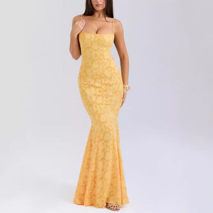 Damklänning Off-Shoulder Lång Spets Geometrisk Mönster-2