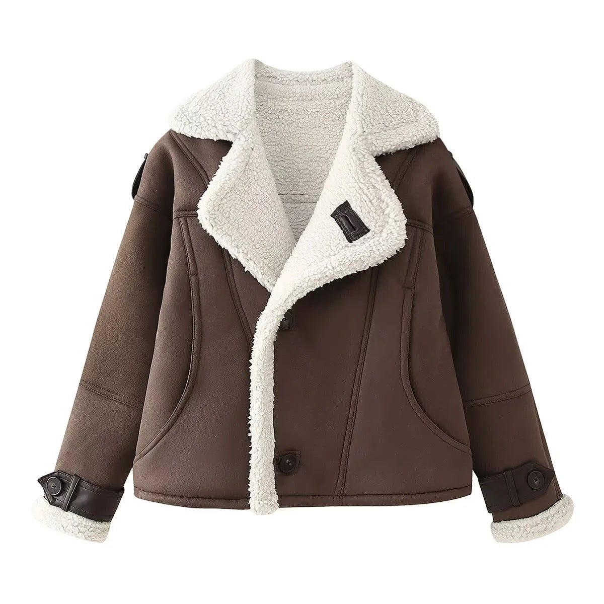 Vinterjacka Dam Shearling Stor Krage Mjuk Foder 6