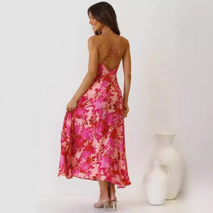 Dam A-Linje Klänning Tryckt Polyester för Sommar-5