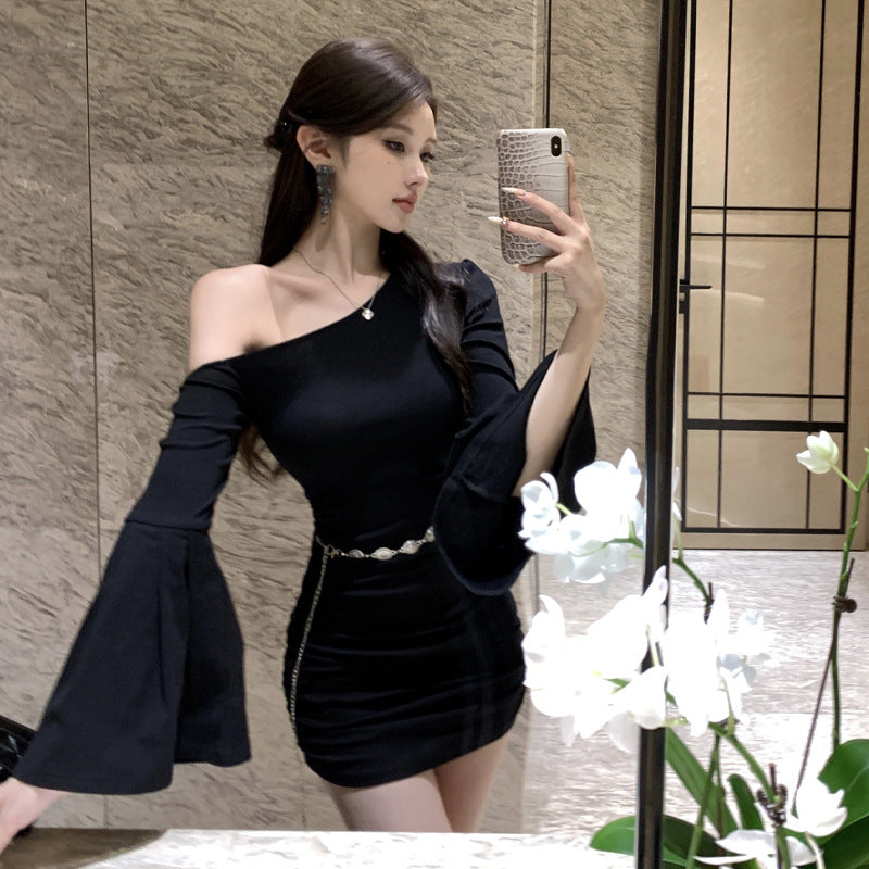 Variant image for Kvinnors Miniklänning Off-Shoulder Klockhylsa Polyester Elastan-1