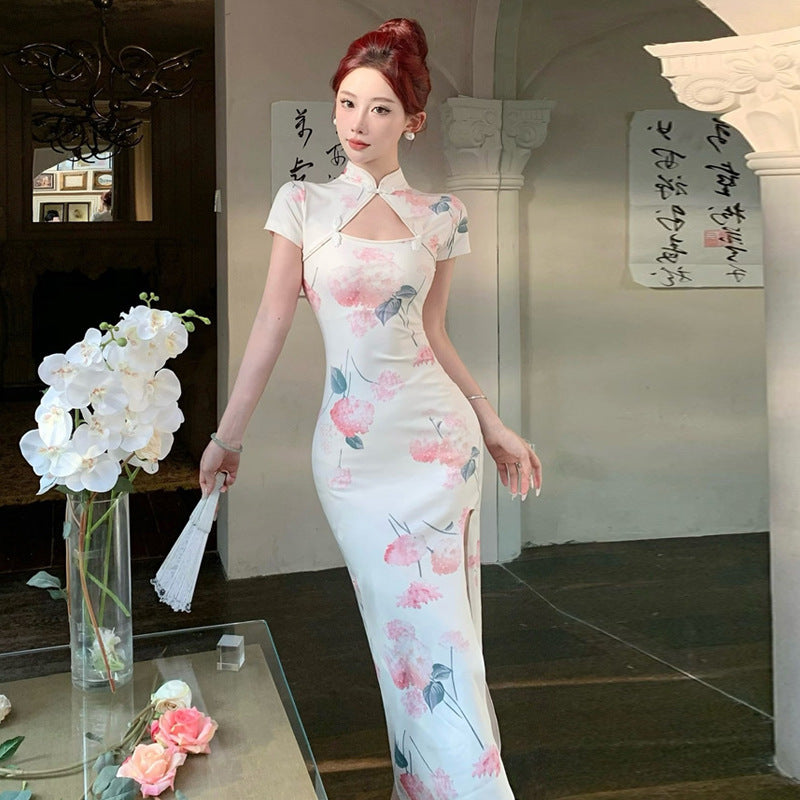 Variant image for Kvinnors Retro Klänning Delad Design Stenlängd Högkvalitativt Tyg-1