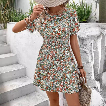 Kvinnors A-linjeformad Klänning med V-hals i Polyester med Korta Ärmar-4