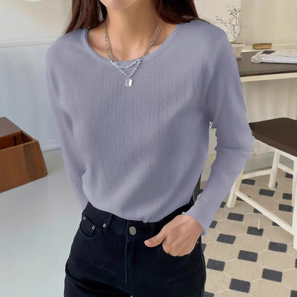 Långärmad T-shirt Dam Mångsidig Puff Streaked Tyg-1