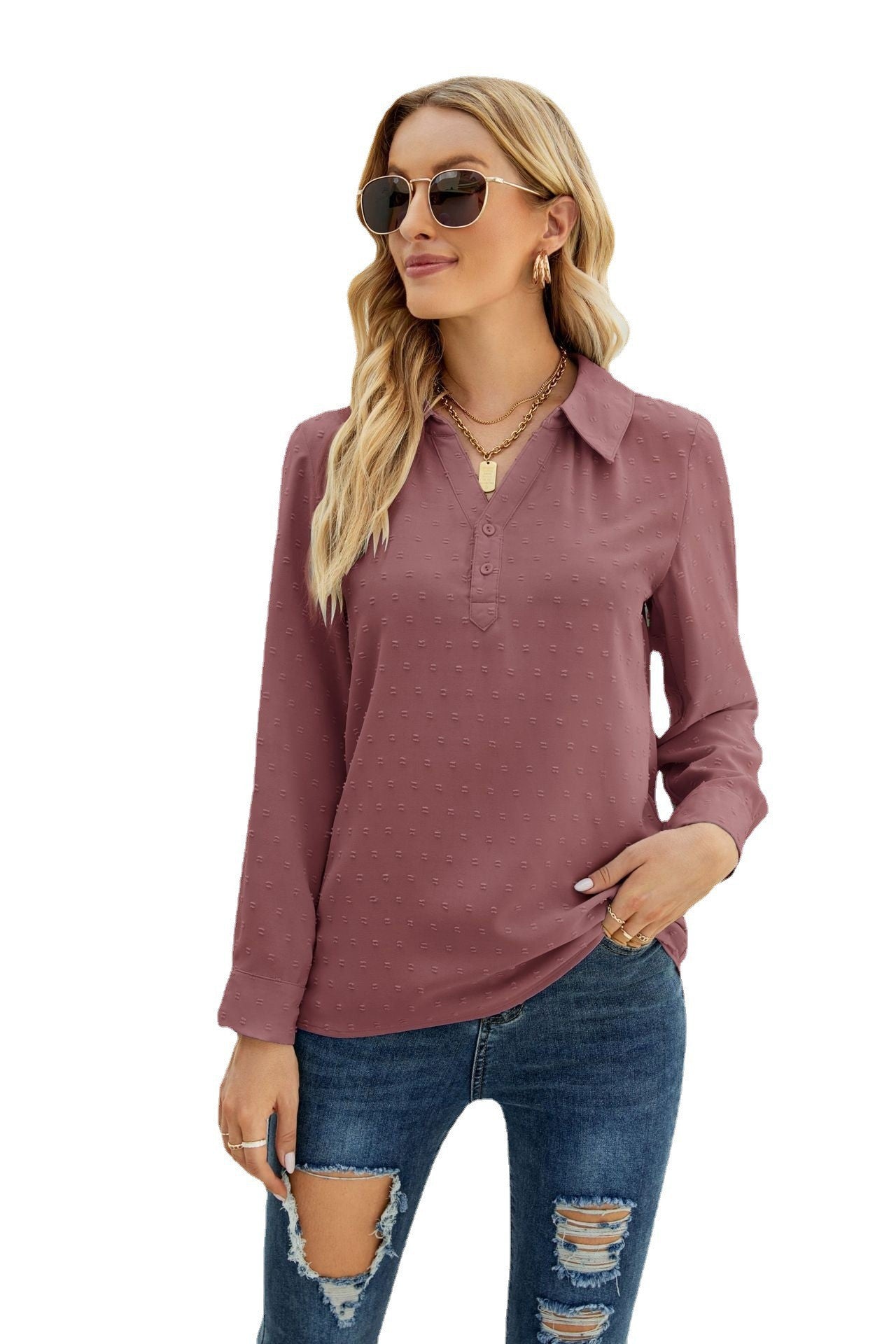 Variant image for Kvinnors Långärmad Topp Standhals Jacquard Polyester-21