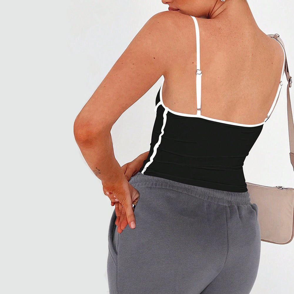 Kvinnors Ärmlös Topp Färgblockering Polyester Spaghetti Straps-5