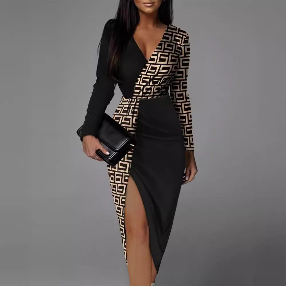 Dam Klänning Midi V-Neck med Prinsessärmar Polyester-4