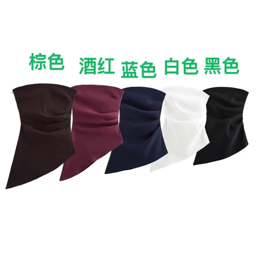 Dam Festtopp Asymmetrisk Draperad Silkeslen Tyg 5