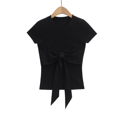 Variant image for Dam Topp Korta Ärmar Dekorativ Slinga Ribbmaterial-5