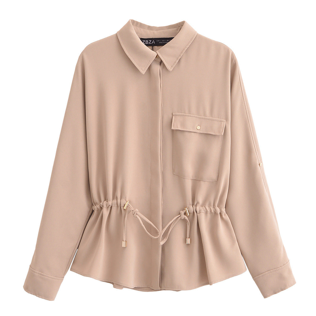 Dam Långärmad Skjorta och Bred Byxa Set i Polyester-1