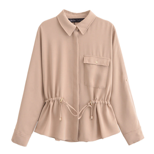 Dam Långärmad Skjorta och Bred Byxa Set i Polyester-1