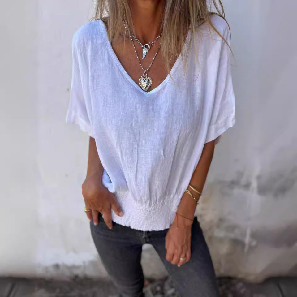 Dam T-shirt V-ringning Ruffle 100% Bomull 4