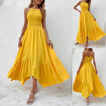 Kvinna Asymmetrisk Bärarklänning Midi Polyester-2