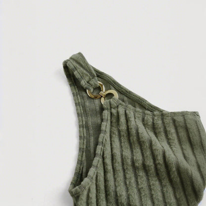 Dam Asymmetrisk Topp med Modern Knytning Elastisk Bomullsblandning-5