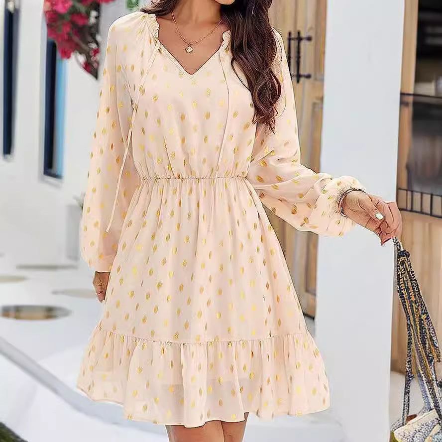 Sommarklänning Dam V-ringad i Lätt Bomull med Elastiskt Midjeband – Perfekt för Strand och Fest 2