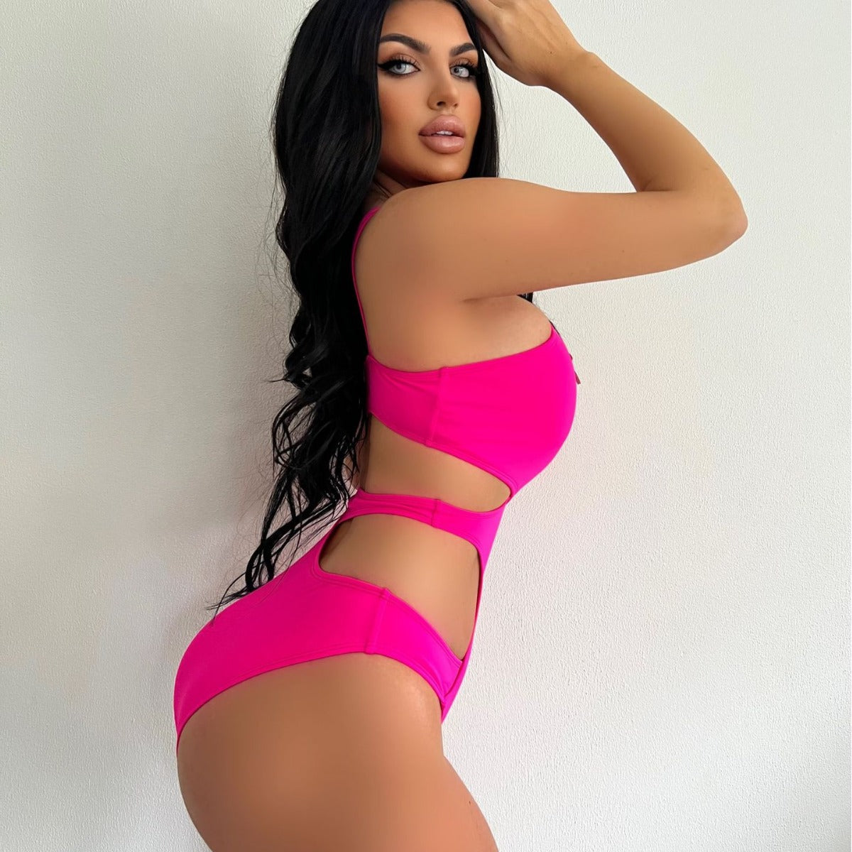 Baddräkt Dam Utskuren Design Djup V-Neck Elastiskt Tyg-4