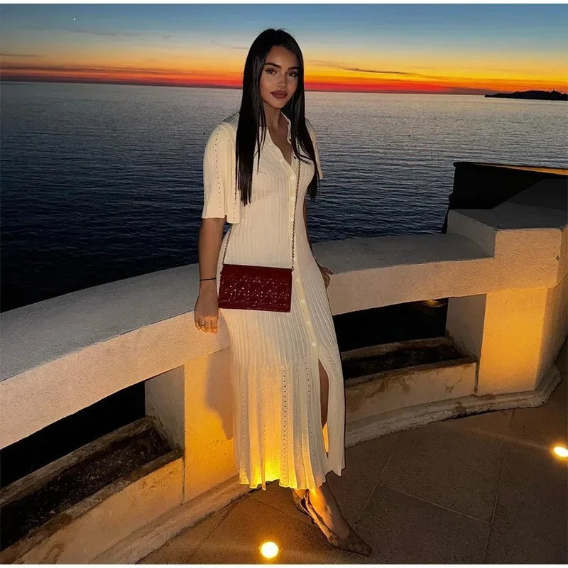 Kvinnors Stickklänning Avslappnad Puffärm Bomullsmix-2