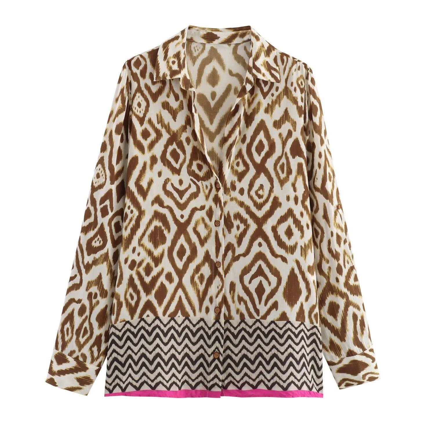 Kvinnors Midi Kjol och Skjorta Färgblock Polyester-1