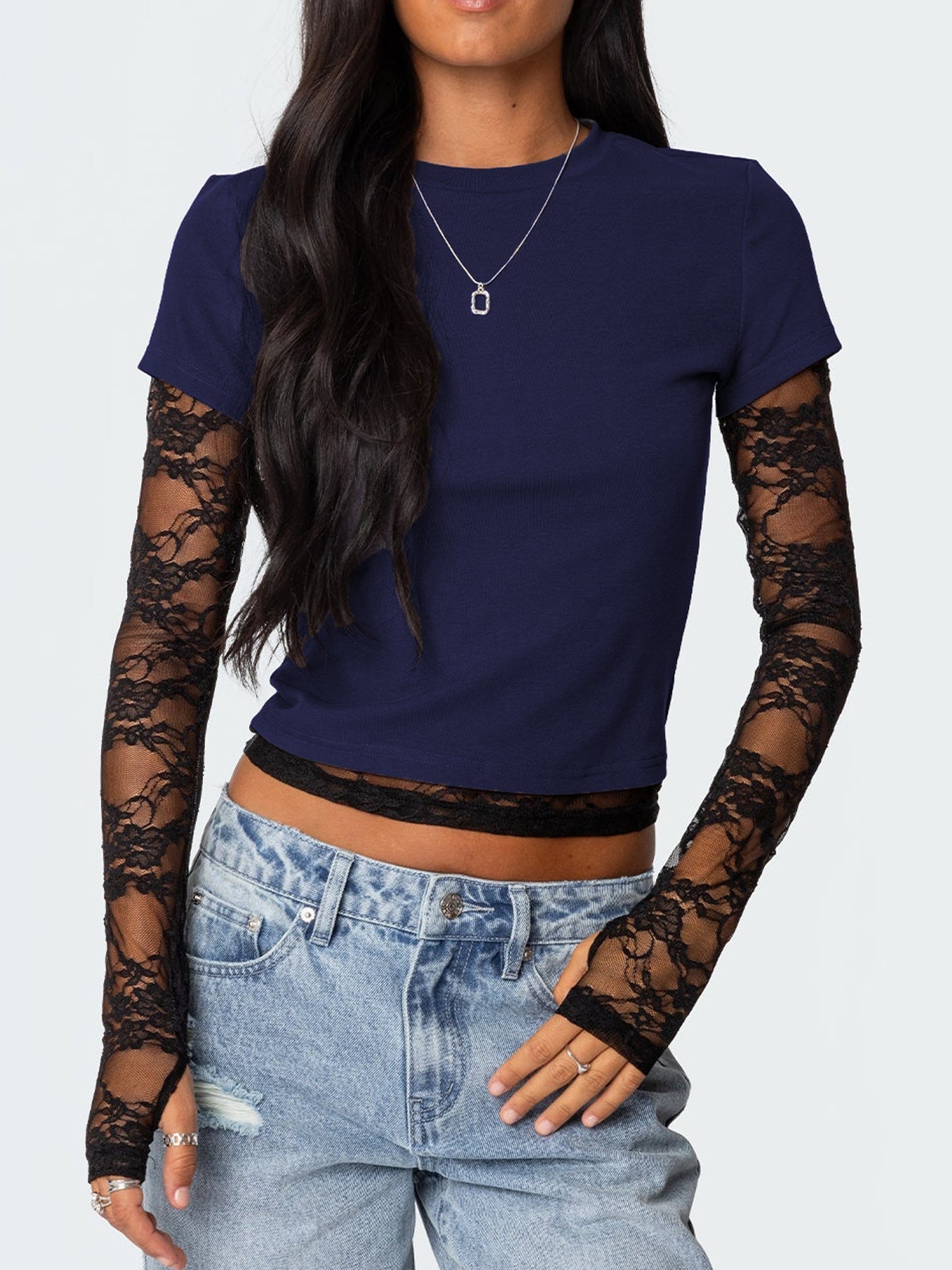 Variant image for Långärmad T-Shirt Dam Rundhals Polyester Trendig Splicering-26