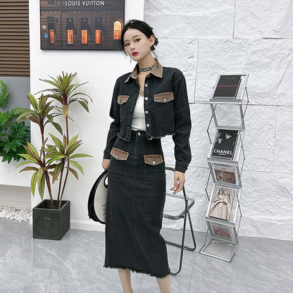 Dam Fritidsuppsättning Retro Skjorta med Fjärilärmar Lång Kjol Spandex-3