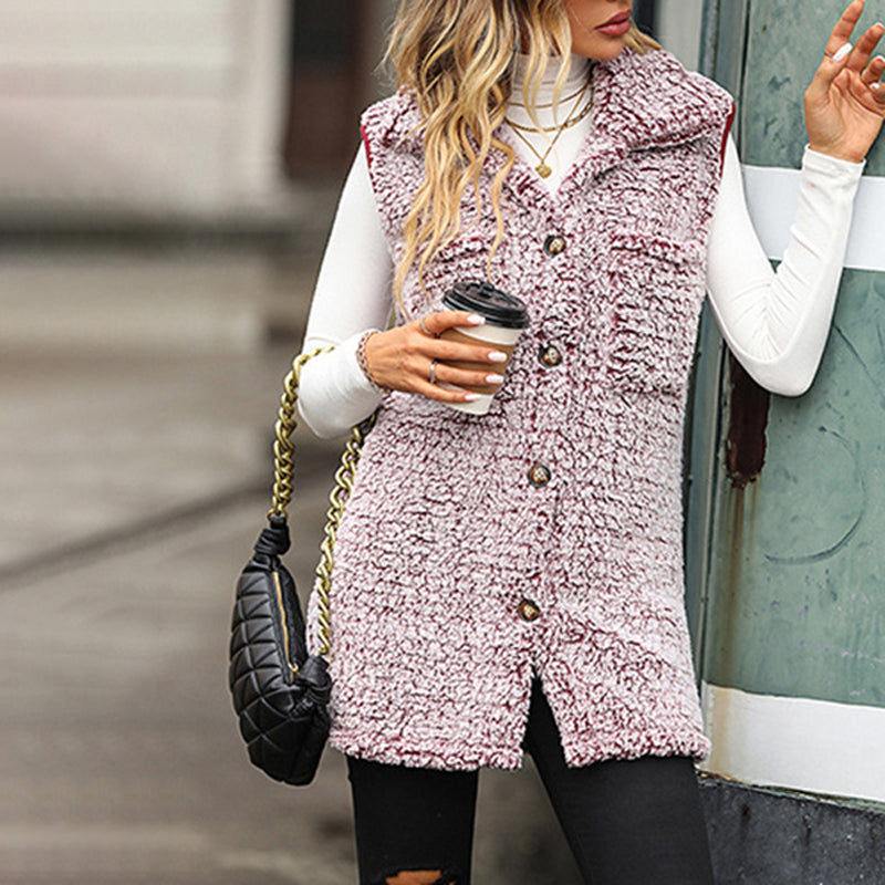 Dam Cardigan Plysch Avslappnad Bomull Polyester-6