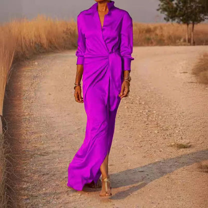 Maxi Klänning Dam Asymmetrisk Hög Midja Polyester Långärmad-5