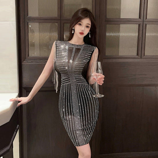 Dam Klänning Bodycon med Mesh och Fransar Polyester-1